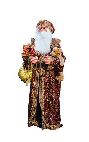 Traditional Santa Claus Figurinewith Gifts PNG image