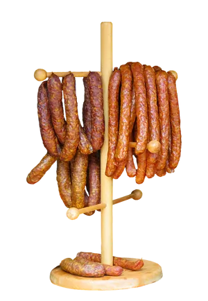 Traditional Sausages Hangingon Rack PNG image