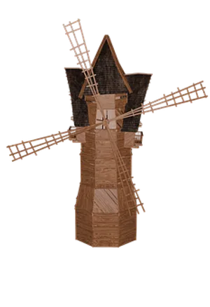 Traditional Wooden Windmill Structure PNG image