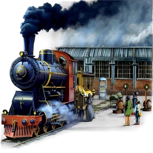 Train Station With Steam Locomotive Png Xtt PNG image