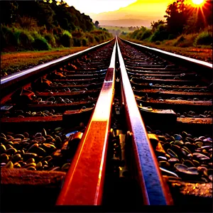 Train Track In Countryside Sunset Png Rnk80 PNG image