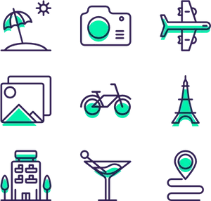 Travel Icons Set Neon Style PNG