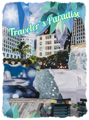 Travelers Paradise Collage Artwork PNG image