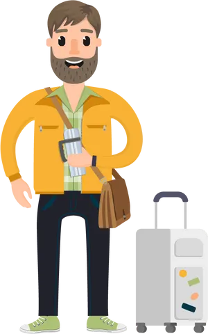 Travelerwith Luggageand Coffee PNG image