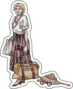 Traveling Grandma Illustration PNG
