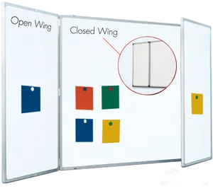 Tri Fold Whiteboard Open Closed Wings PNG