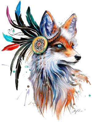 Tribal Fox Feather Headdress Artwork PNG