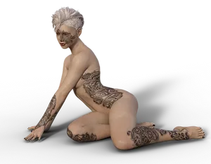 Tribal Tattooed Woman Posing