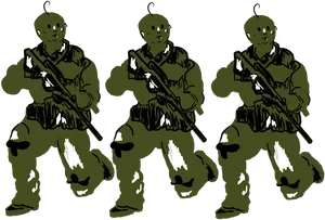 Triple Alien Soldier Illustration PNG image