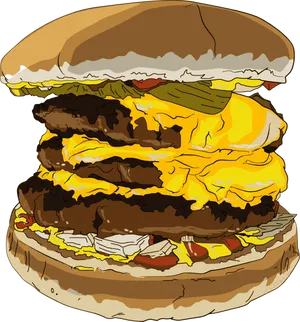 Triple Cheeseburger Deluxe Illustration PNG image