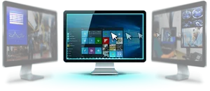Triple Monitor Setupwith Operating System PNG image