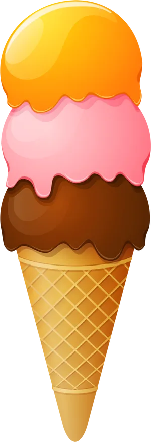 Triple Scoop Ice Cream Cone Clipart PNG image