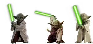 Triple Yodawith Lightsabers PNG image