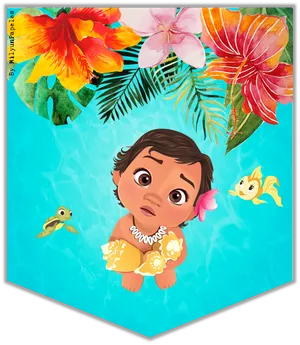 Tropical Animated Character Banner PNG image