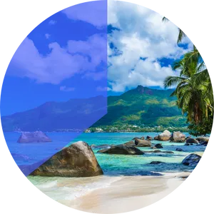 Tropical_ Beach_and_ Mountain_ View PNG image