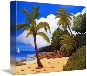 Tropical_ Beach_ Painting_ Canvas PNG image