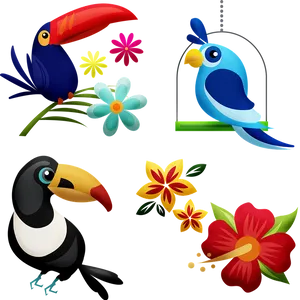 Tropical_ Birds_and_ Flowers_ Illustration PNG image