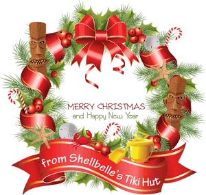 Tropical Christmas Wreath Holiday Greeting PNG image