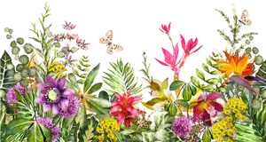 Tropical_ Floral_ Arrangement_with_ Butterflies PNG