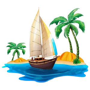 Tropical Island Sailboat Scene PNG 92