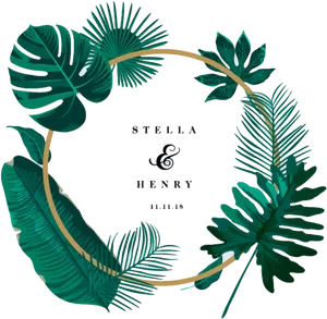 Tropical Leaves Wedding Invitation Design PNG