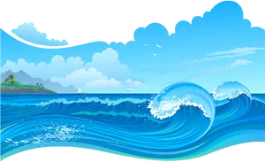 Tropical Ocean Waves Vector PNG image