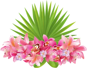 Tropical Orchidsand Palm Leaves PNG image