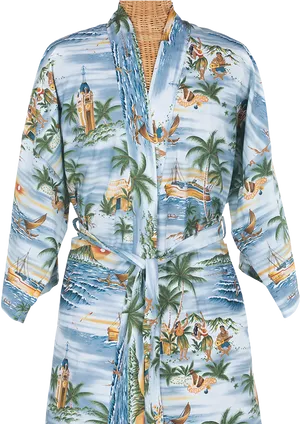 Tropical Print Blue Kimono PNG