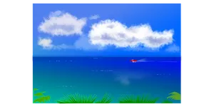 Tropical Seascapewith Speedboat PNG image