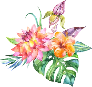 Tropical Watercolor Floral Arrangement PNG image