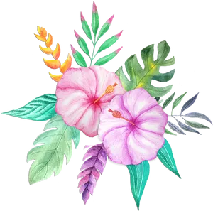 Tropical Watercolor Floral Arrangement PNG image
