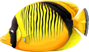 Tropical Yellow Black Striped Fish PNG image