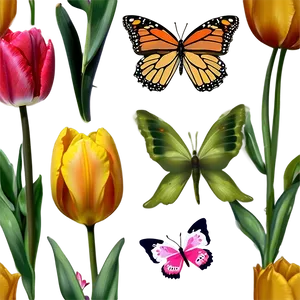 Tulips And Butterflies Png Uvh38 PNG image