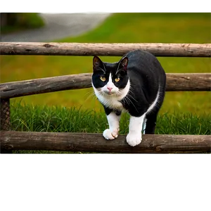 Tuxedo Cat On Fence Png Cnk PNG image