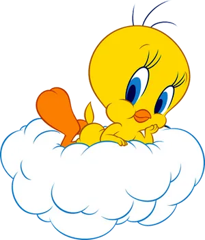 Tweety Bird On Cloud Illustration PNG
