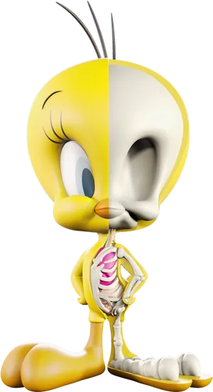 Tweety Half Skeleton Reveal PNG