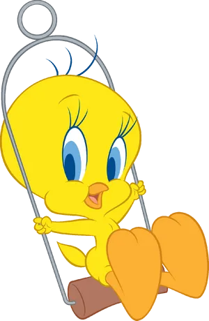 Tweety Swinging Animated Character PNG