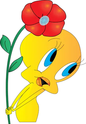 Tweetywith Red Flower PNG