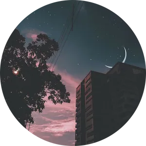 Twilight Crescent Moon Urban Skyline PNG