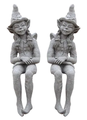 Twin Elf Statues Sitting