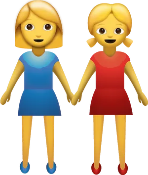 Twin Girls Emoji Holding Hands PNG image