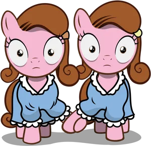 Twin_ Pink_ Ponies_ Cartoon PNG image