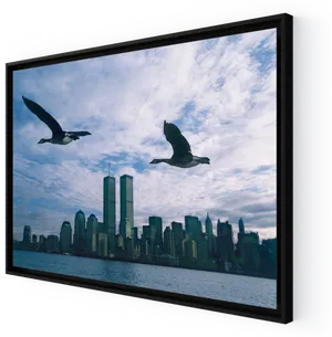 Twin_ Towers_and_ Flying_ Birds PNG image