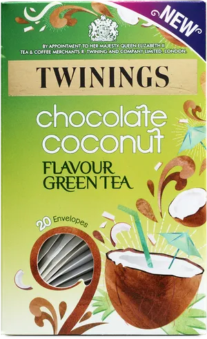 Twinings Chocolate Coconut Flavour Green Tea Box PNG image