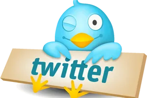 Twitter Bird Mascot Holding Sign PNG