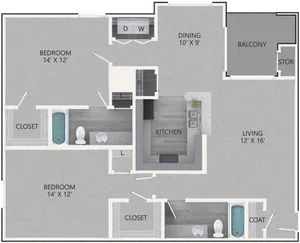 Two Bedroom Apartment Floor Plan PNG image