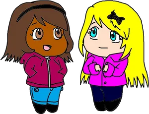 Two Cartoon Girls Friends Illustration PNG image