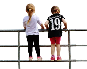 Two Girls Looking Over Fence PNG