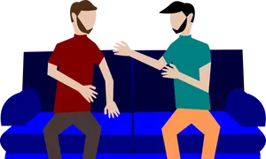 Two Men Conversation Couch Illustration PNG image