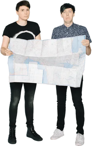 Two Men Lost With Map PNG image